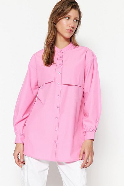 Trendyol Modest Pink Roba részletes szőtt pamut ing TCTSS23TG00030