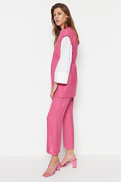 Trendyol Modest Fukszia belső megkötött lenvászon megjelenés kimonó nadrág szőtt öltöny TCTSS23US00061