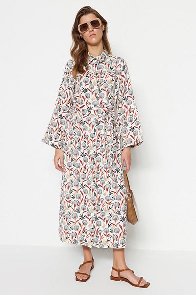 Trendyol Modest Různobarevné vzorované košilové šaty z tkaného plátna TCTSS23EB00287