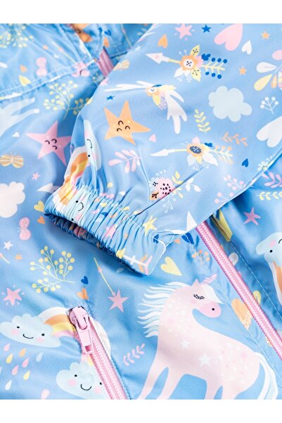 Melomio Baby Kids Unicorn Patterned Hooded Waterproof Waterproof Raincoat - Combed Cotton Lined