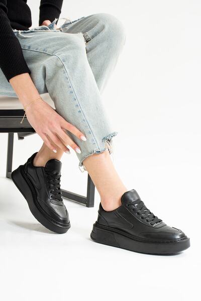 Ayax Pantofort de damă negru (talpă neagră) cu șireturi, lejer, cu talpă inte...