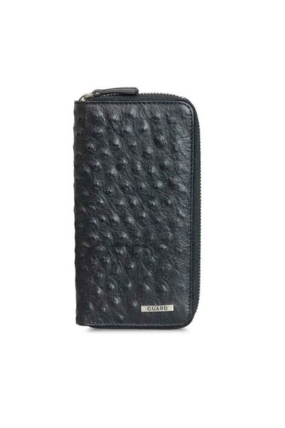 GUARD Hgüneyli Black Ostrich Print Zippered Portfolio Wallet