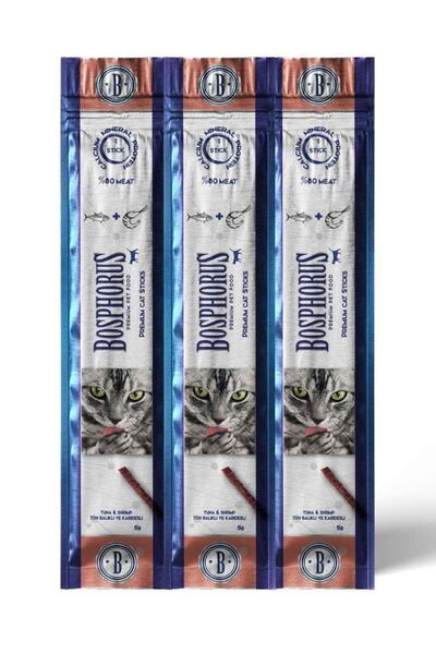 Premium Ton Balıklı Karidesli Kedi Ödül Çubuğu 3x5 Gram