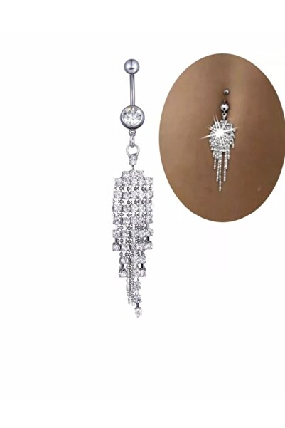 TakıConcept Medikal Antialerjik Paslanmaz Çelik Taş Şerit Uzantılı Göbek Piercing 316l