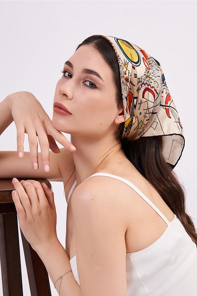 Nomads Felt 100% Silk Bandana Scarf| Kandinsky Bustling Aquarelle