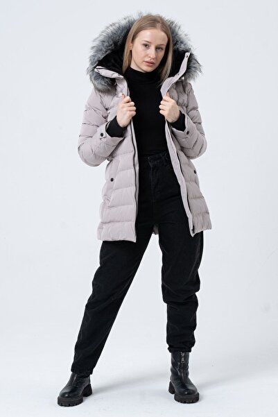 PIQUE Kadın Suni Kürklü Çıkabilir Kapüşonlu Şişme Kaban Yasmin