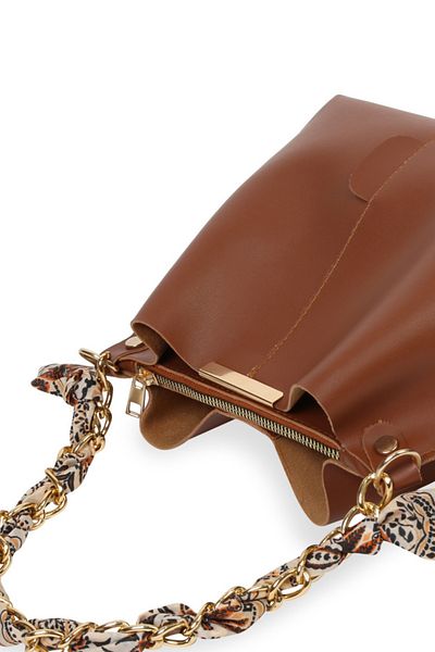 Bagfoni Crocos Μαλακό δέρμα 3 θέσεων Κομψή και κομψή τσάντα και τσάντα ώμου με μαντήλι και αξεσουάρ αλυσίδας