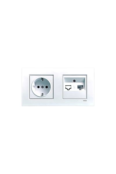 VİRALİGHTİNG Viko Karre White مجموعة مزدوجة مقبس مؤرض + مقبس هاتف Numeris Cat3 Rj11