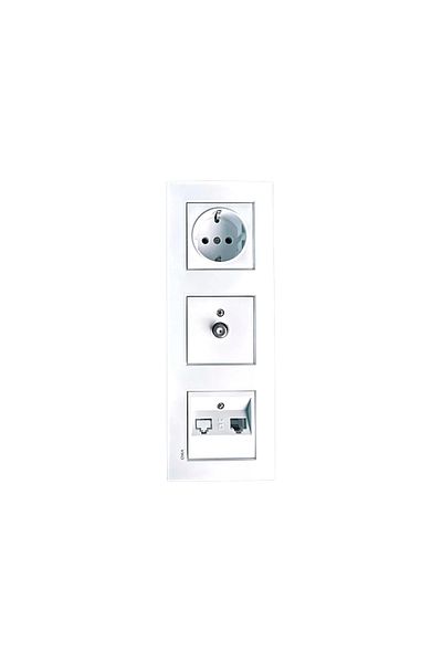 VİRALİGHTİNG Viko Karre White Triple Set مقبس مؤرض + مقبس تلفزيون قمر صناعي + مقبس هاتف Numeris Cat3 Rj11