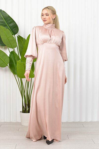 poplinmoda Drapeli Saten Abiye- Nalan Modeli