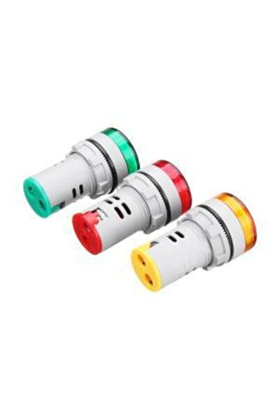 LEDONLİNE 3 Adet Ac 220v 60v-500v Pano Tipi Sinyal Lambası 22mm Voltmetre