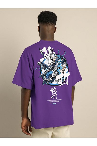 DEEPSENCE Unisex Oversize Μωβ T-shirt με στάμπα με φίδι