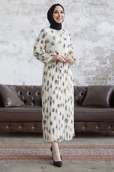 InStyle Rochie din șifon plisată, frunze de mare, albă