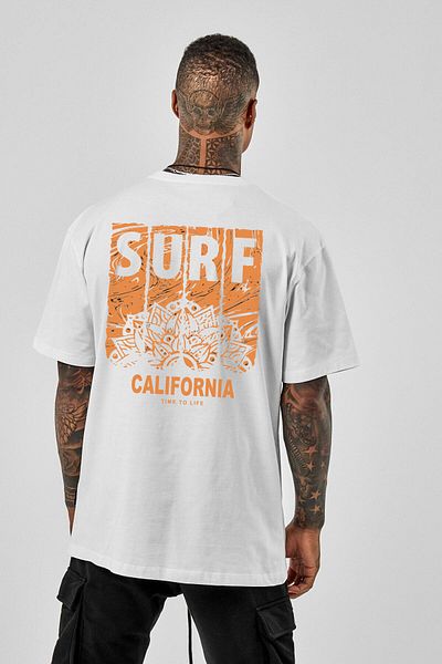 DEEPSENCE Ανδρικό Oversize Λευκό T-shirt - Sorfcalıfornıa Printed
