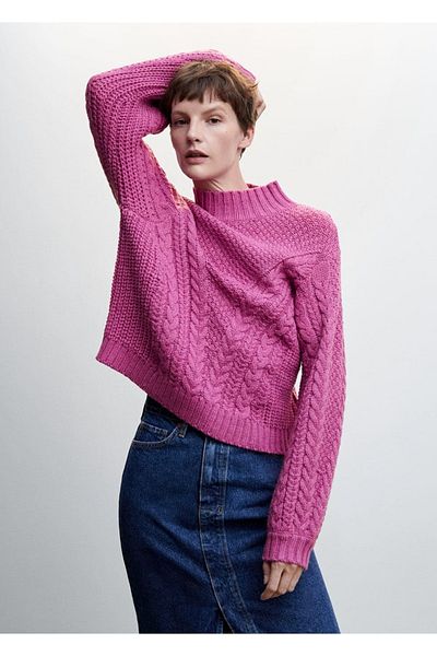 MANGO Woman Pulover cu model tricotat cu guler Perkins