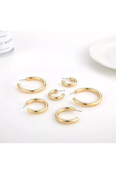 Monalisa Kadın 6'lı Gold Halka Küpe Seti