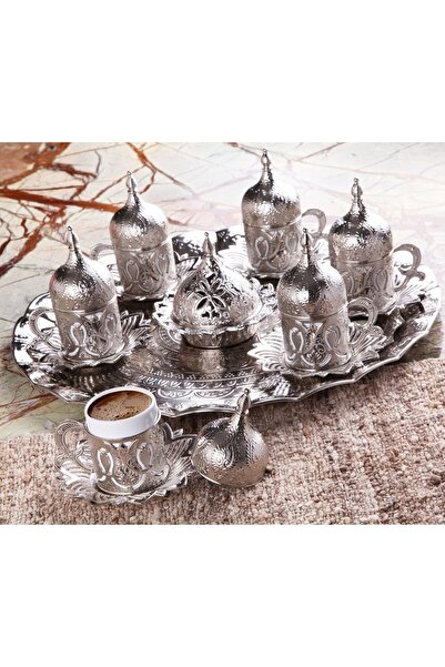 Elen Hediyelik طقم قهوة مطلي بالمعدن من Ahsen باللون الفضي