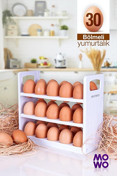 Mowo Home White 30 Compartment Egg Holder and 3 Tier Egg Rack Storage Container