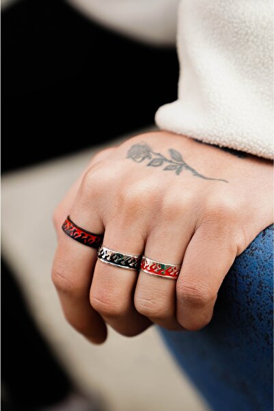 The Collection 3'lü Alev Desen Alyans Model Ayarlanabilir Erkek Yüzük Set