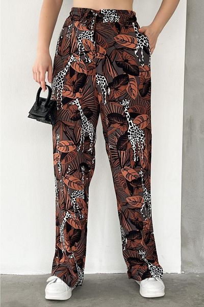 FEMELLE Women's New Season Pocket Tie Waist Patterned Wide Leg Trousers