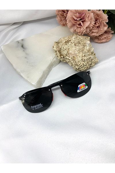 Di Caprio Yuka Damla Polarized Black Men's Sunglasses with Red Detail