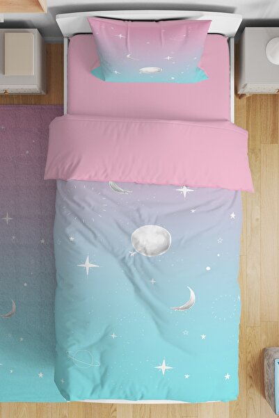 EVPANYA Pink Turquoise Moon And Stars Patterned Single Baby Kids Bedding Set