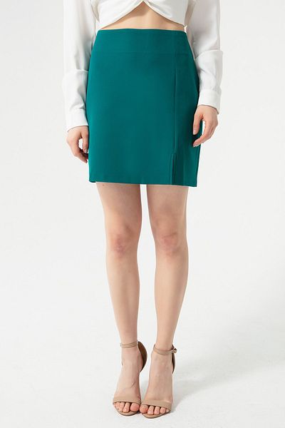 Lafaba Women's Emerald Green Slit Mini Skirt