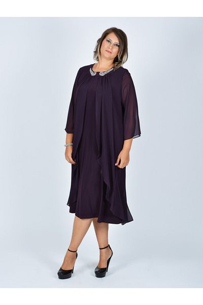 Nidya Moda Women's Plum Top Chiffon Evening Dress 4037M