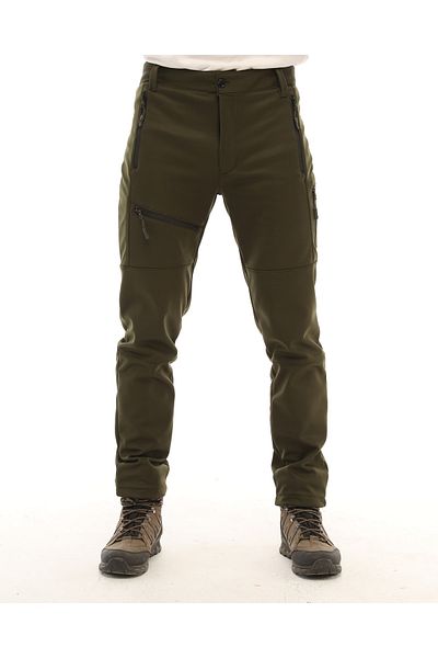 GHASSY CO. Men's Tactical Outdoor Waterproof Dark Khaki Softshell Trousers with Fleece Inside