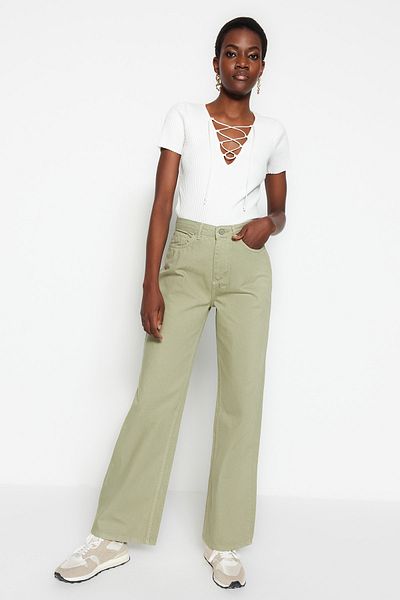 Trendyol Collection Pantaloni lați cu talie înaltă mentă TWOAW22JE0347