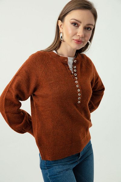 Lafaba Women's Tile Collar Buttonhole Turtleneck Striped Knitwear Sweater