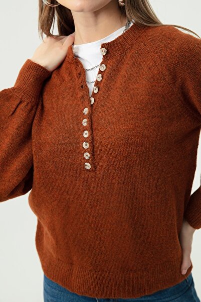 Lafaba Women's Tile Collar Buttonhole Turtleneck Striped Knitwear Sweater