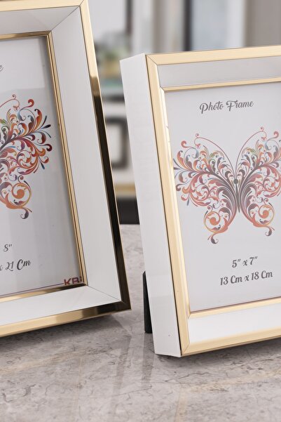 Seniste Milano Glass Decorative Picture Frame Set of 2 White-gold with Adjustable Legs - Can Be Hanged on the Wall