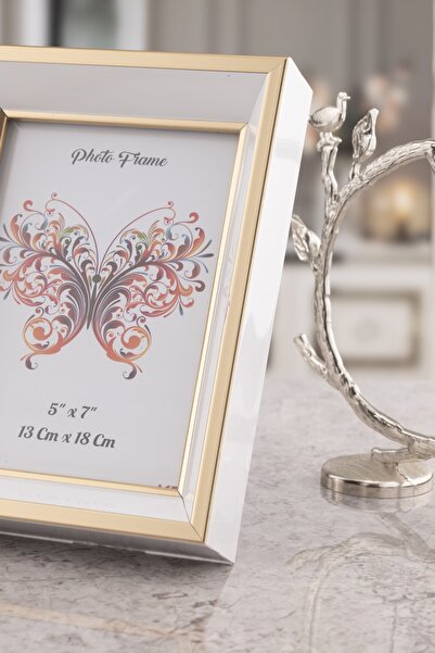 Seniste Milano Glass Decorative Picture Frame Set of 2 White-gold with Adjustable Legs - Can Be Hanged on the Wall