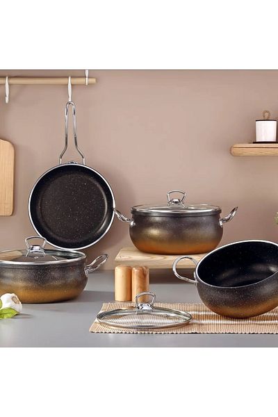 Ekber 7 Piece White Granite Cookware Set - Semira