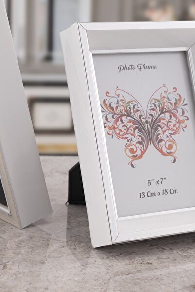 Seniste Milano Glass Decorative Picture Frame White-silver Adjustable Stand-Wall Hangable 13x18 Cm