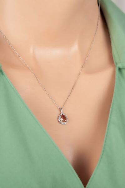 klas gümüş Zultanit Damla Taşlı Rodaj Kolye-925 Ayar Gümüş