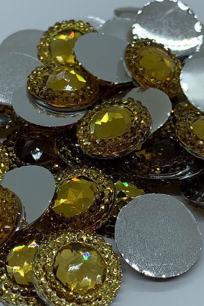 Cem Davetiye Decoration Stone Round Yellow 16mm 1000 Pieces Polyester Stones