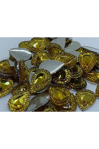 Cem Davetiye Decoration Stone Drop Shaped Yellow 13x18mm 1000 Pieces Polyester Stones
