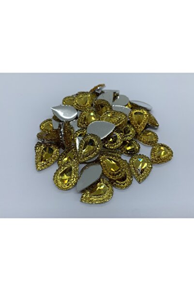 Cem Davetiye Decoration Stone Drop Shaped Yellow 13x18mm 1000 Pieces Polyester Stones