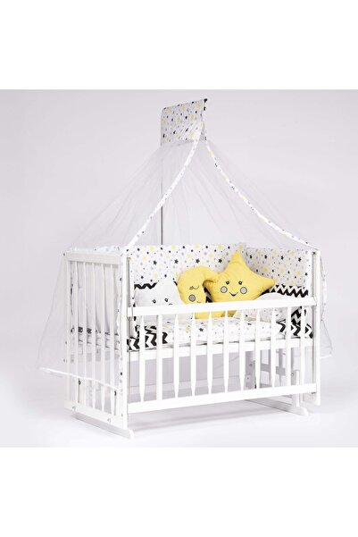 bebeget Süper Natural Ahşap Beşik 4 Kademeli Beyaz Anne Yanı Sallanır 60x120-...