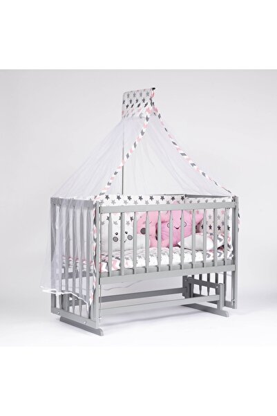 bebeget Süper Natural ahşap Beşik 4 Kademeli Gri Anne Yanı Sallanır Bebek Beş...