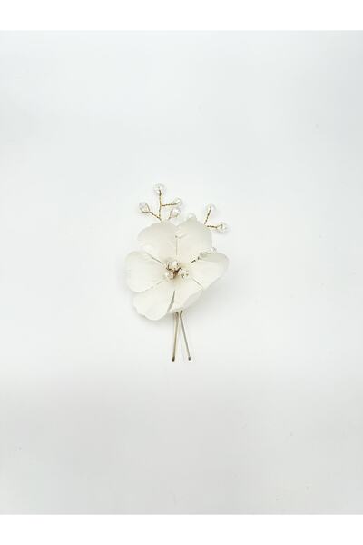 Pearly Handmade Agrafă de păr cu flori albe aurii