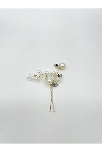 Pearly Handmade Accesoriu pentru păr Agraf de păr cu perle, piatră albă și aur