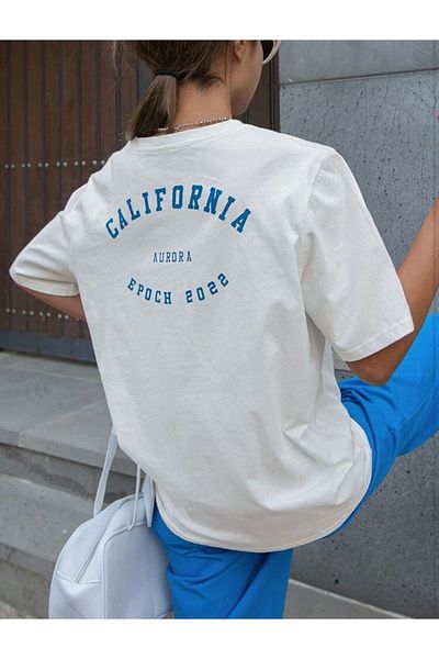 AFROGİYİM Γυναικείο μπλουζάκι Oversize με στάμπα της California Aurora