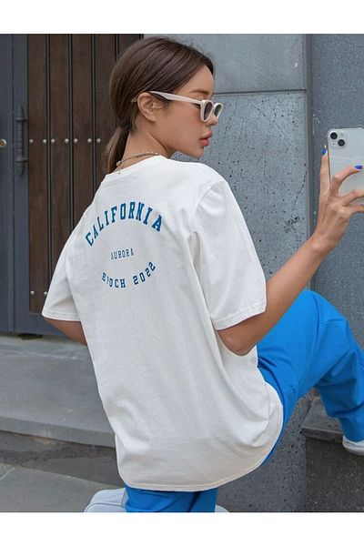 AFROGİYİM Γυναικείο μπλουζάκι Oversize με στάμπα της California Aurora