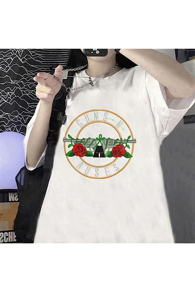 Touz Guns N' Roses Printed White Unisex Oversize T-shirt - Niiss Boutique
