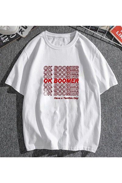 Touz My Vision Ok Boomer White Unisex Oversize μπλουζάκι