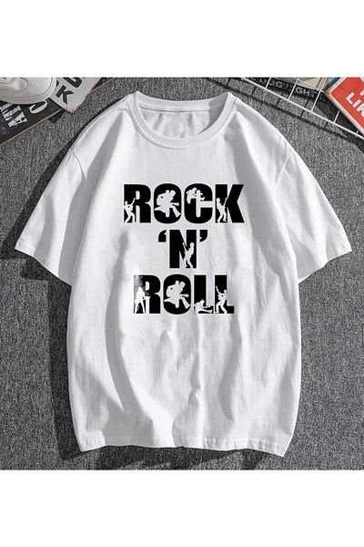 Touz Rock 'n' Roll Printed White Unisex Oversize T-shirt - Hakatumoda