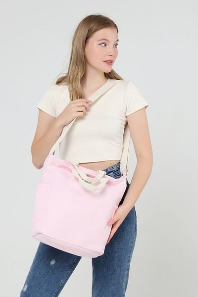 ICONE BAG Geantă roz pentru femei - Geantă tote din pânză cu buzunar, coloană reglabilă și detaliu cu fermoar